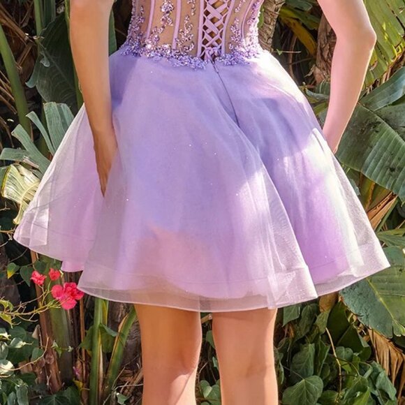 New Off Shoulder Mini Baby Doll Wedidng Dress w/ Sequins Embellishments GS3684 - Picture 7 of 10